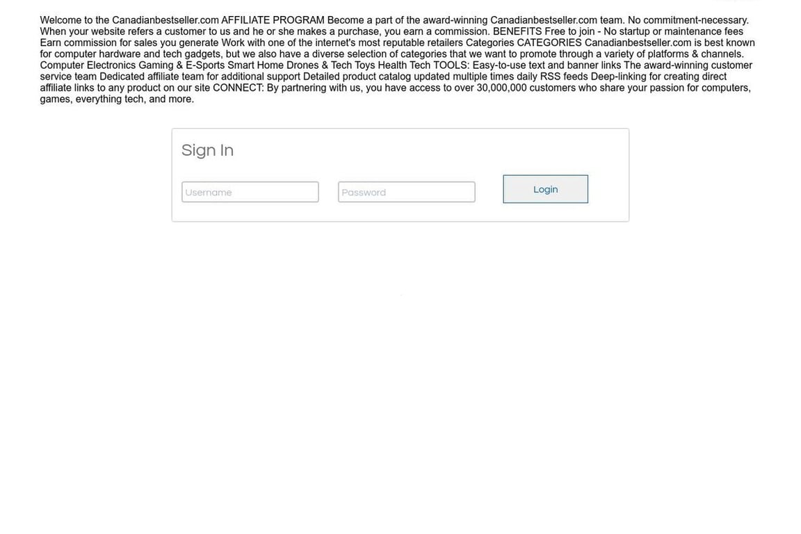 Canadianbestseller.com affiliate program signup page