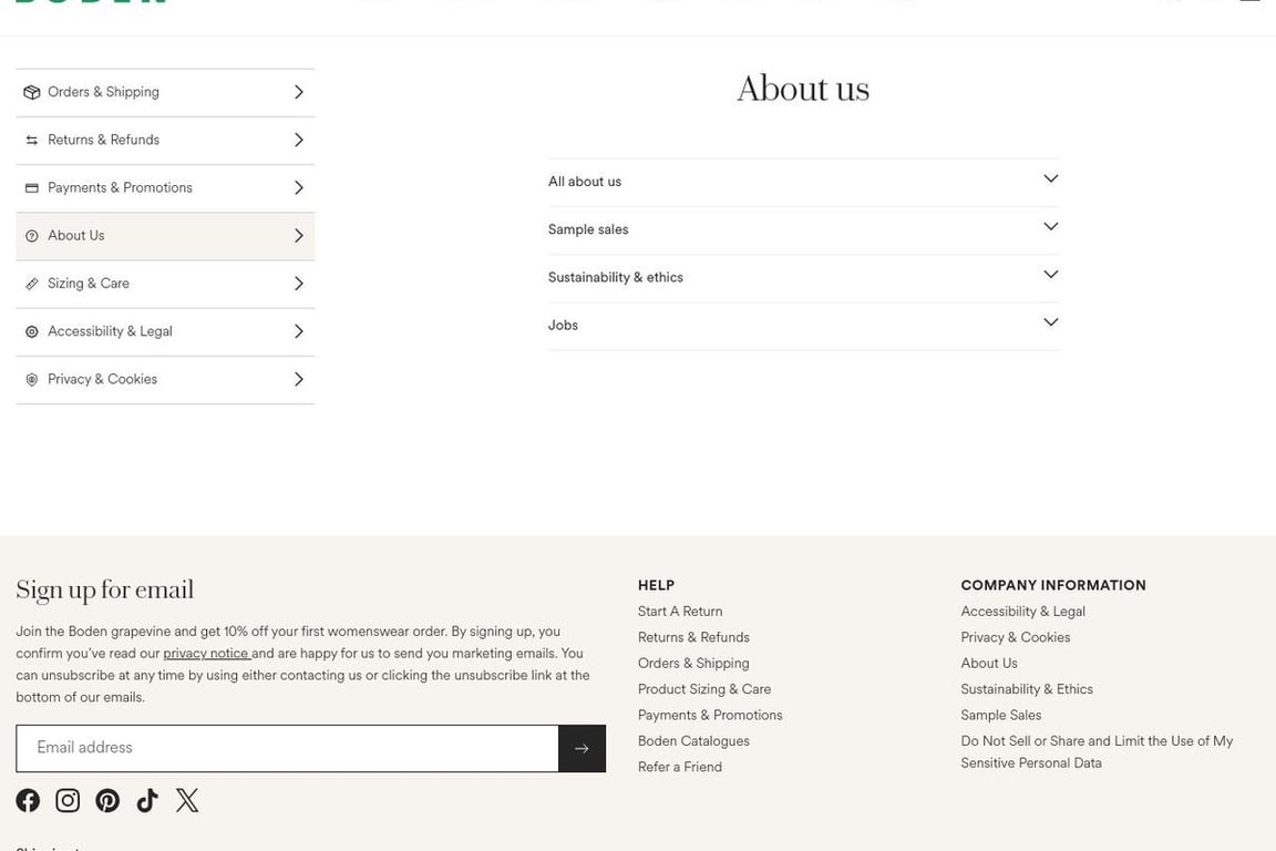 Boden USA affiliate program signup page