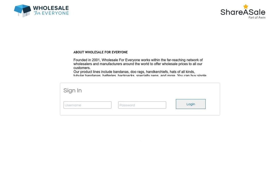 Wholesale for Everyone Preferred affiliate program signup page