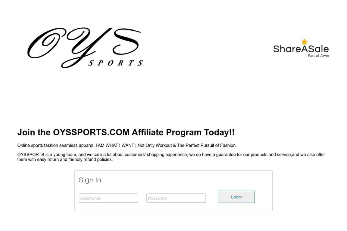 OYS SPORTS affiliate program signup page