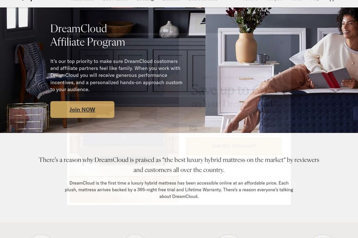 DreamCloud affiliate program signup page