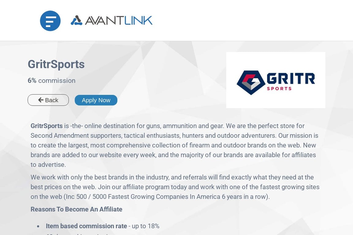 GRITR Sports affiliate program signup page
