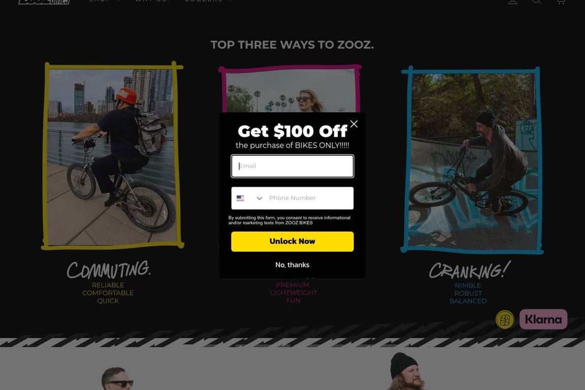 Zooz Bikes homepage