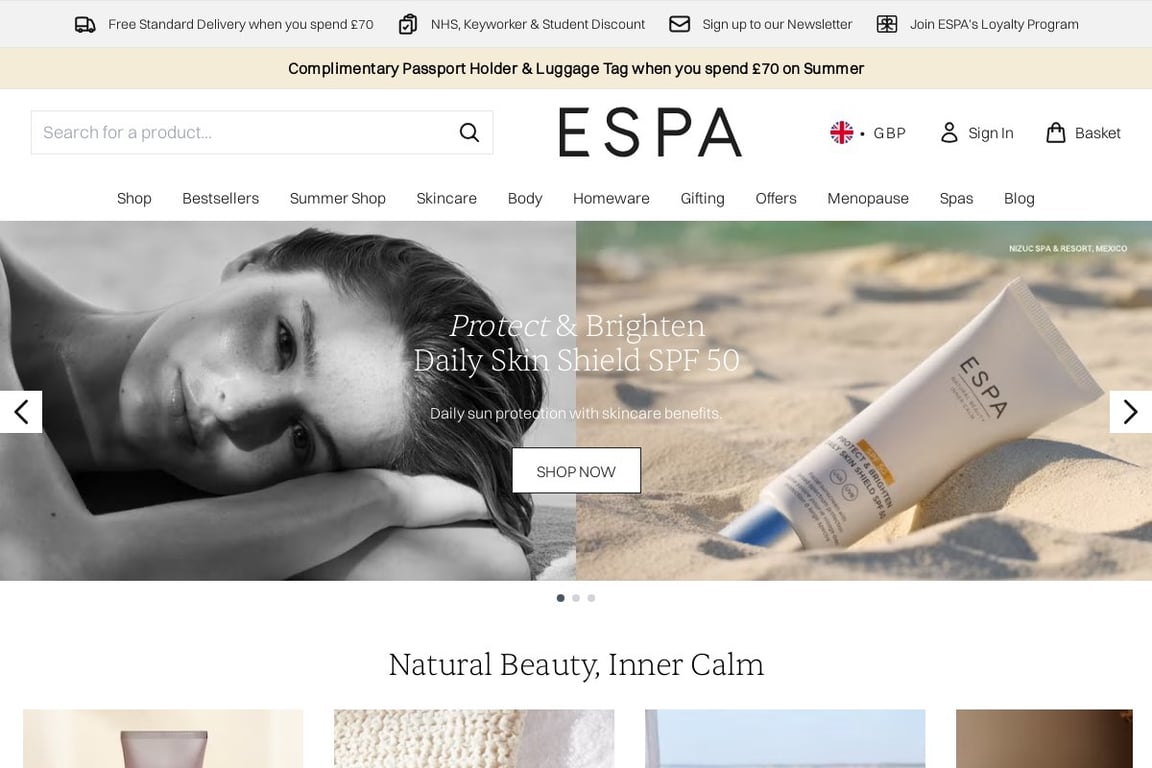 ESPA Skincare homepage