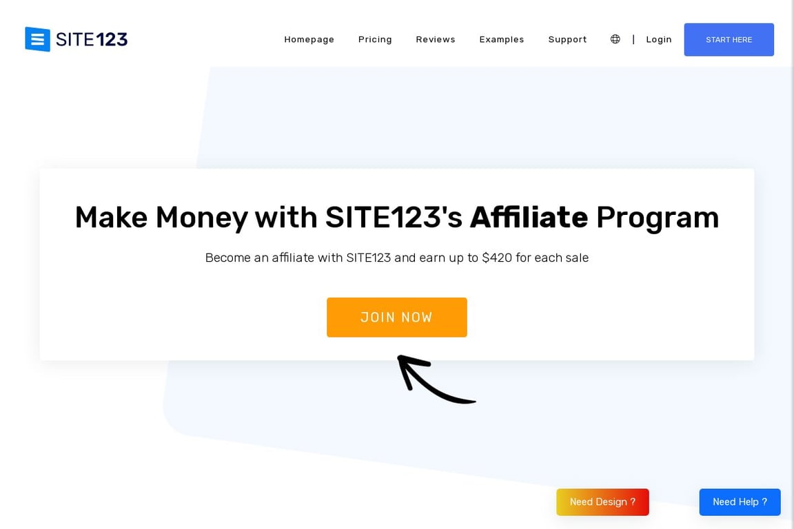 Site123 affiliate program signup page