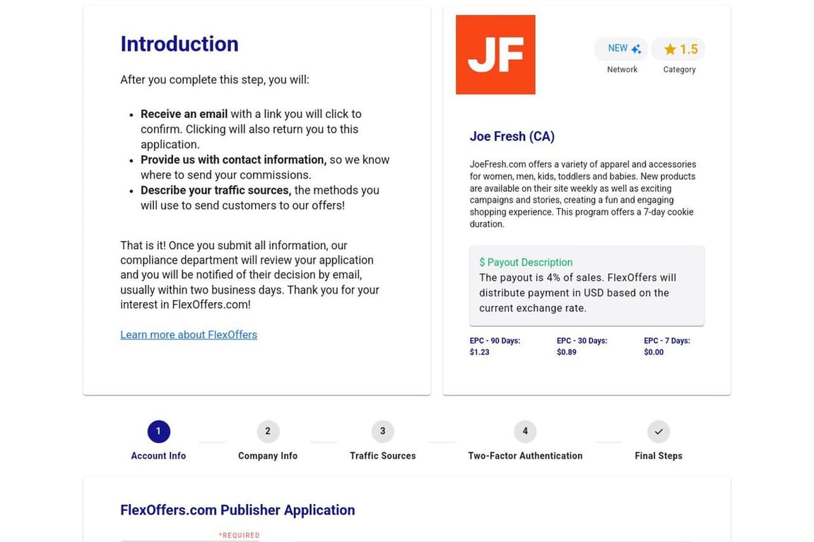 Joe Fresh (CA) affiliate program signup page