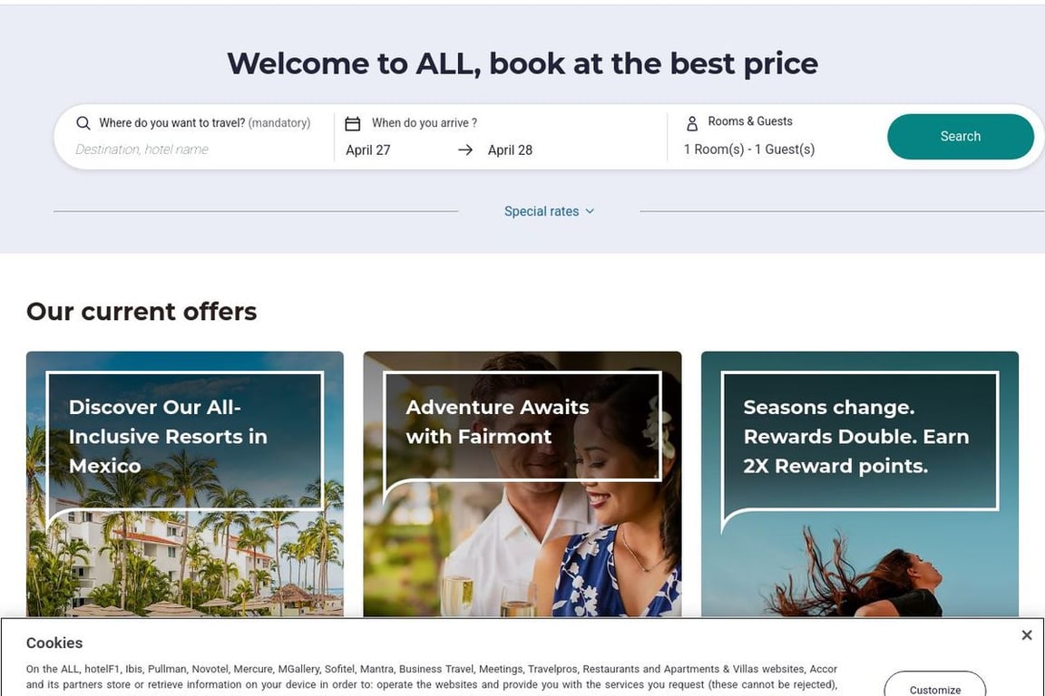Accorhotels.com US & Canada homepage