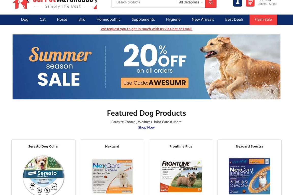OurPetWareHouse homepage