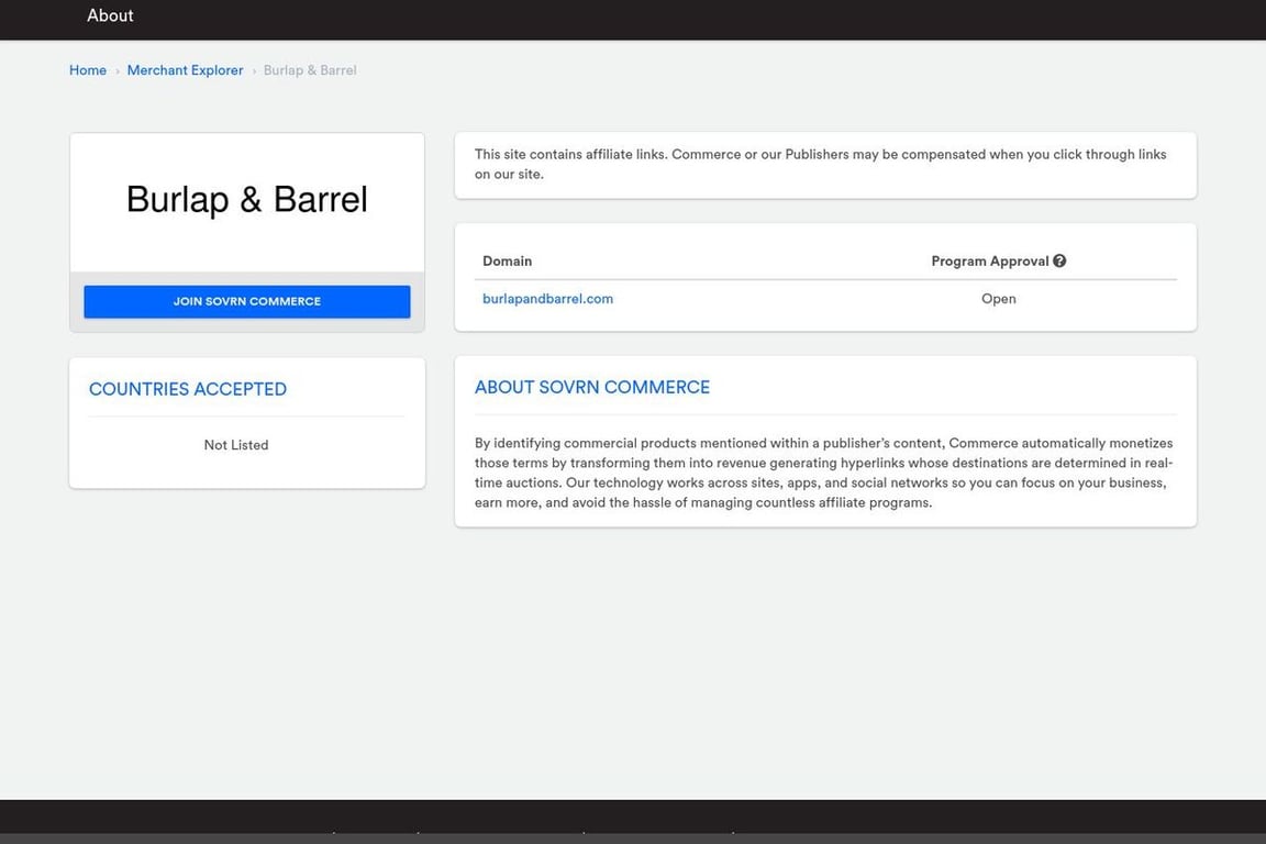 Burlap & Barrel affiliate program signup page