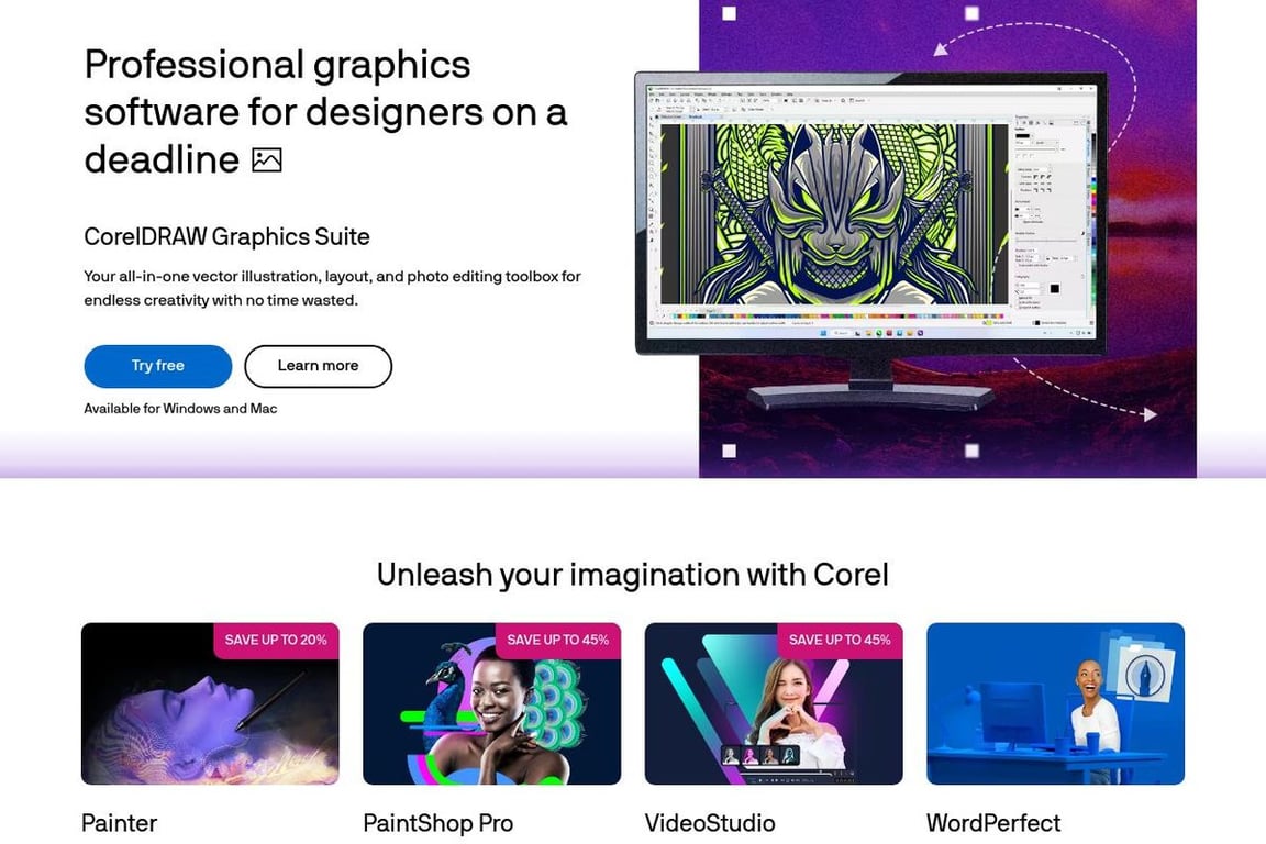 Corel homepage