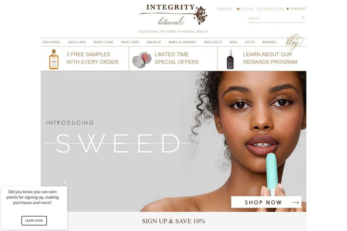 Integrity Botanicals homepage
