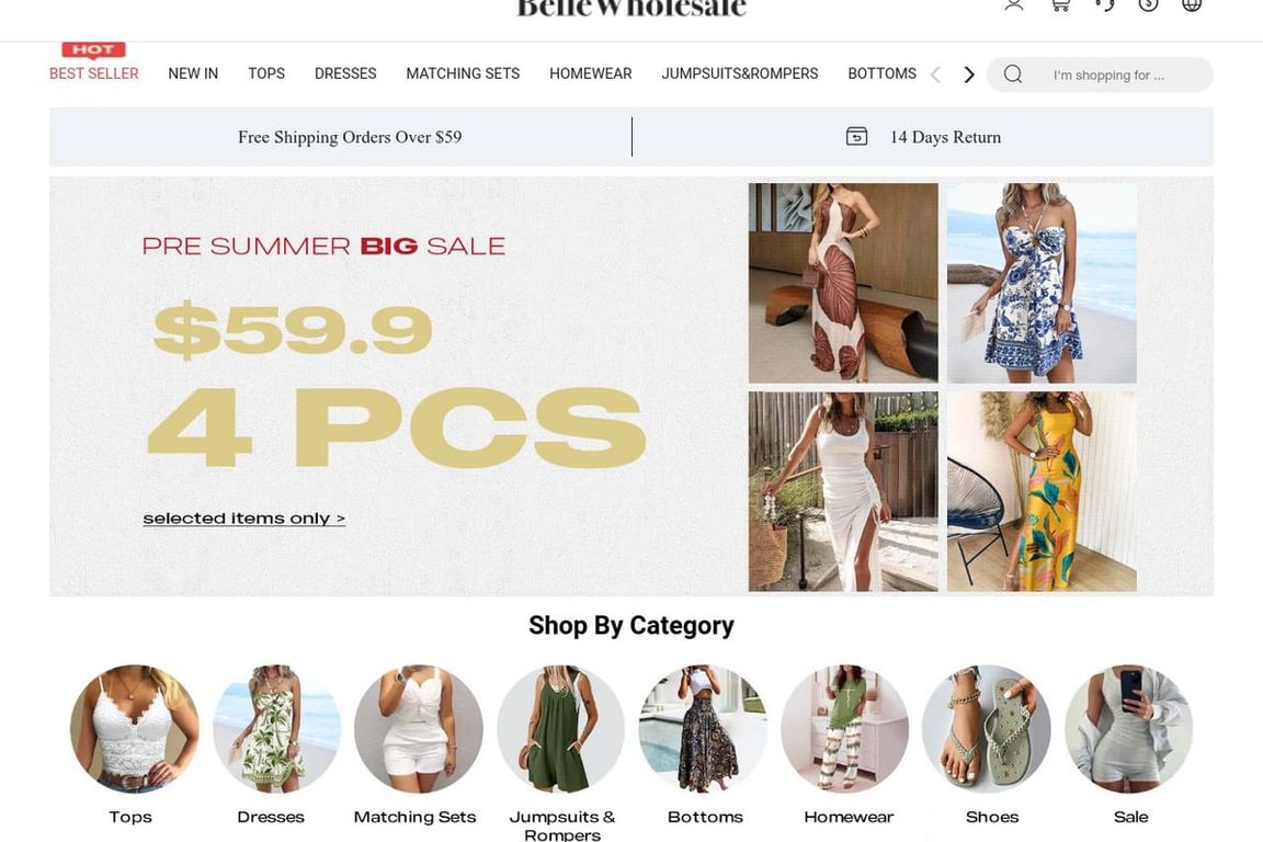 BelleWholesale homepage