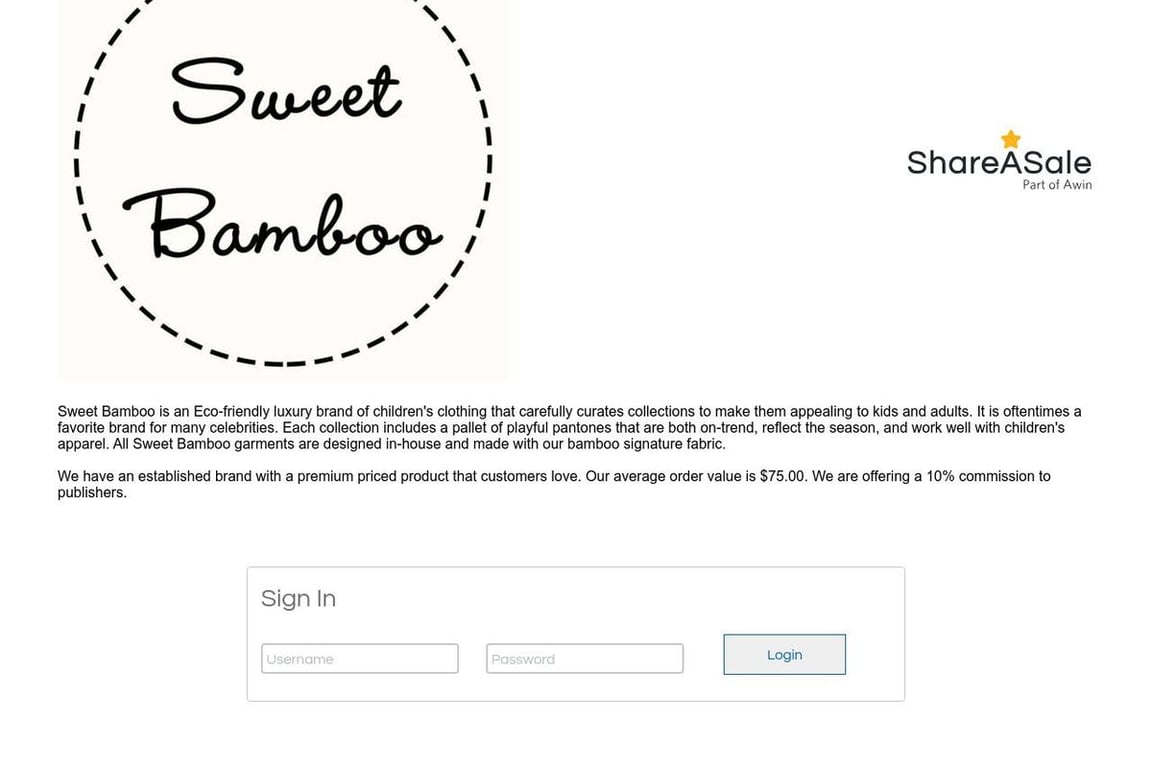 Sweet Bamboo affiliate program signup page