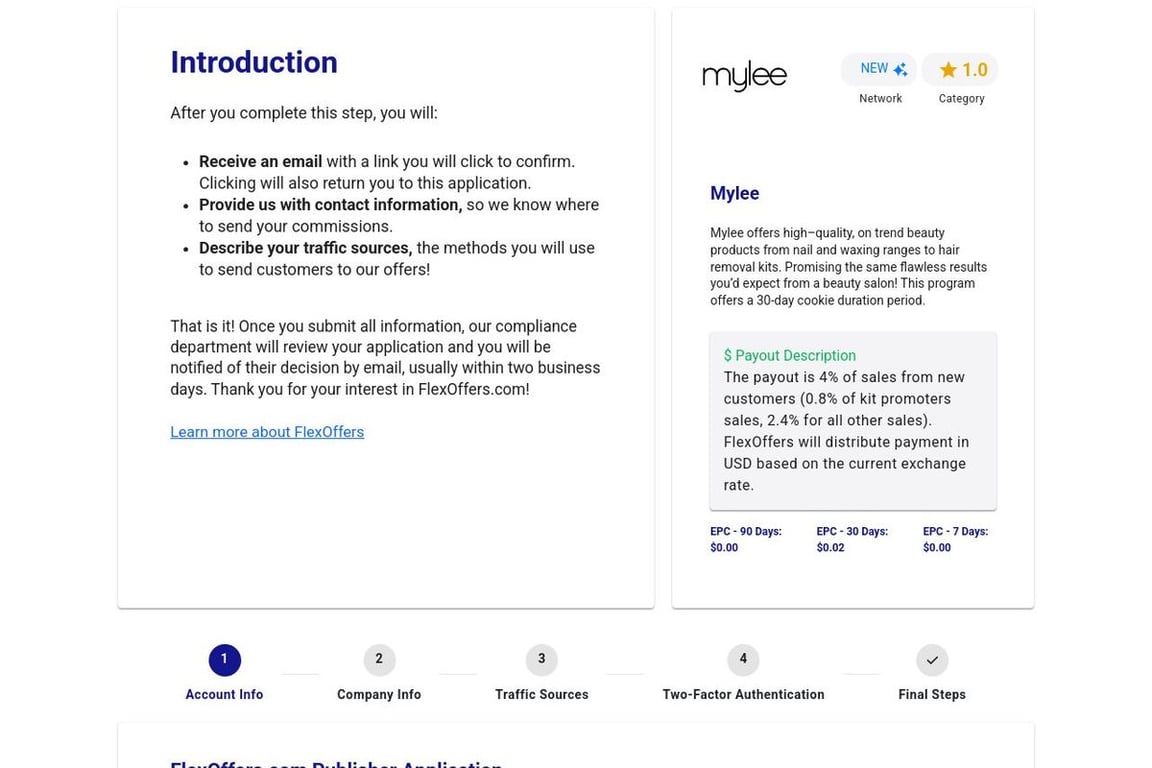 Mylee UK affiliate program signup page