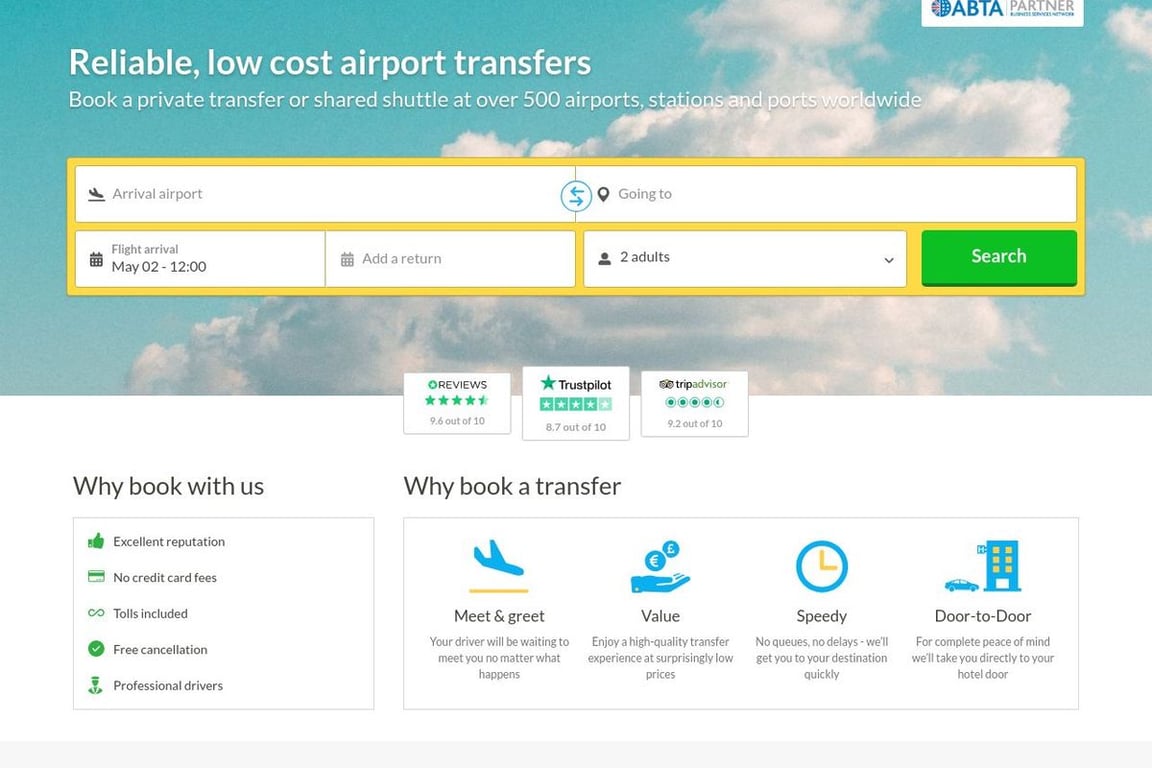 Suntransfers.com homepage