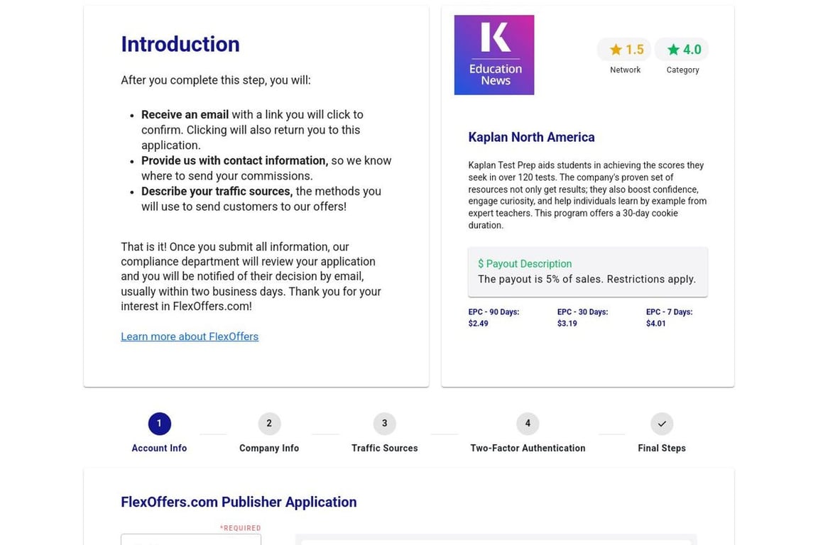 Kaplan Test Prep affiliate program signup page