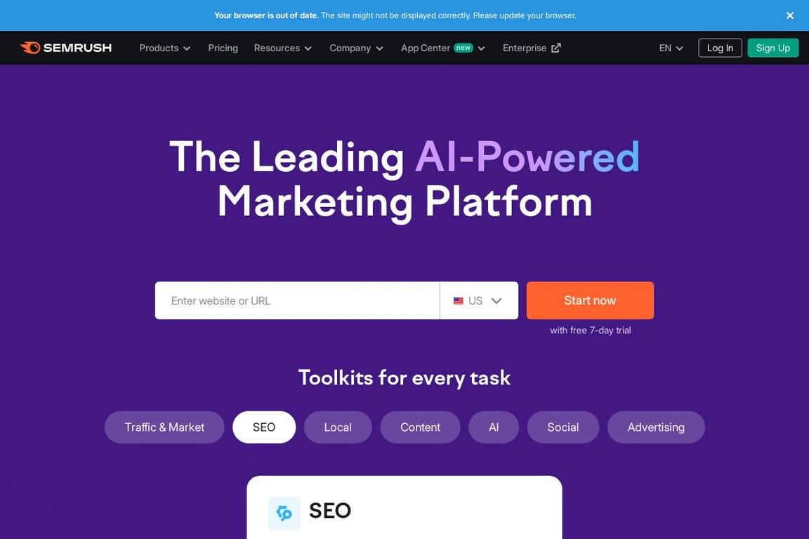 SEMrush homepage