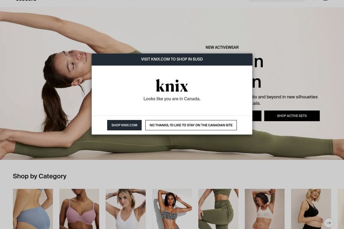 Knix CA homepage