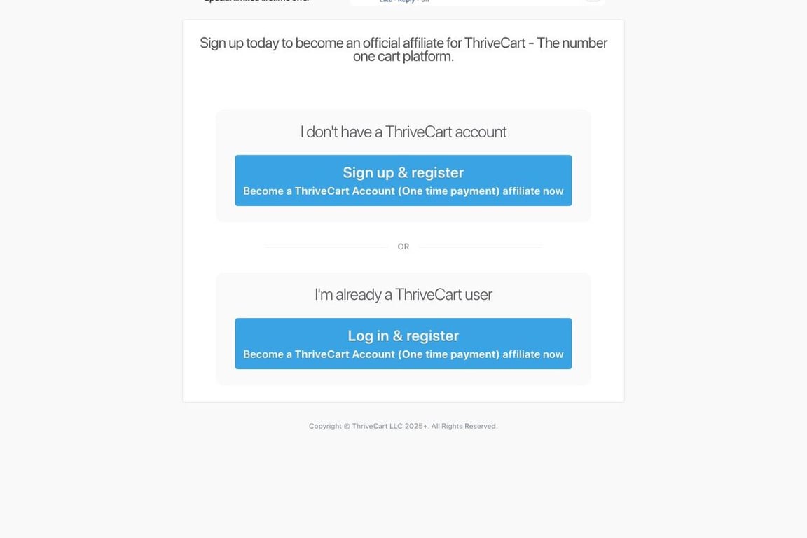ThriveCart affiliate program signup page