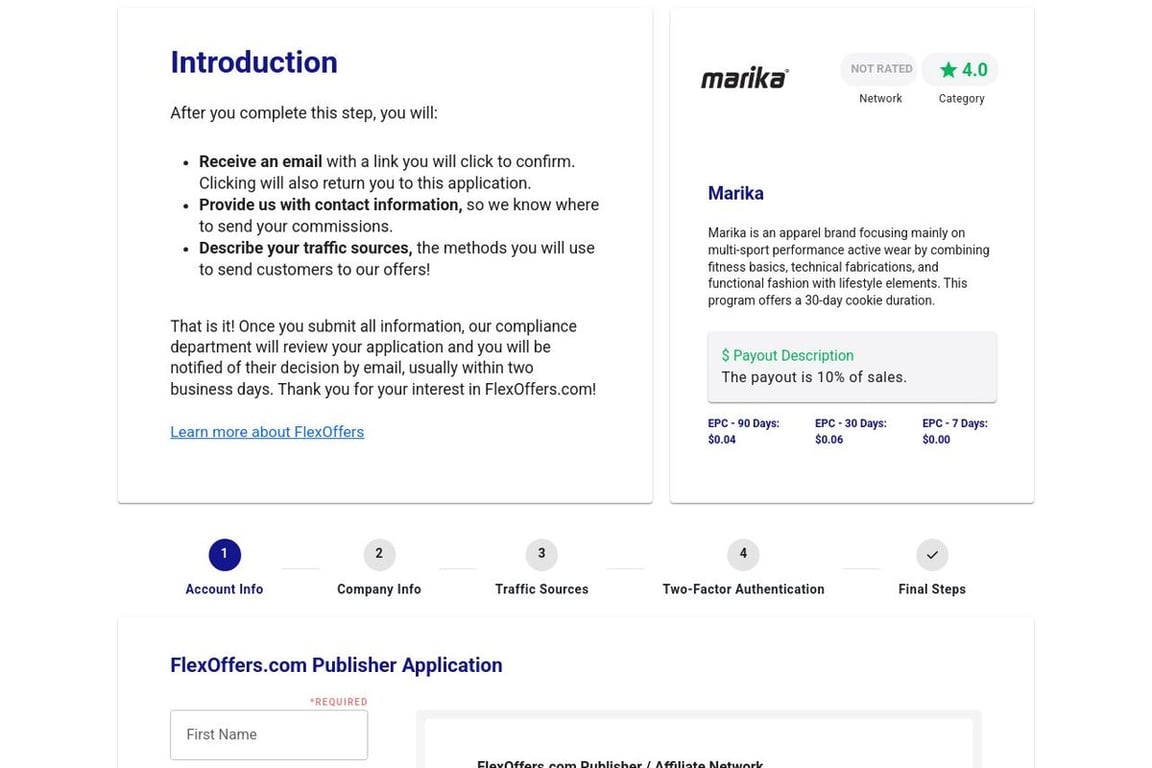 Marika affiliate program signup page