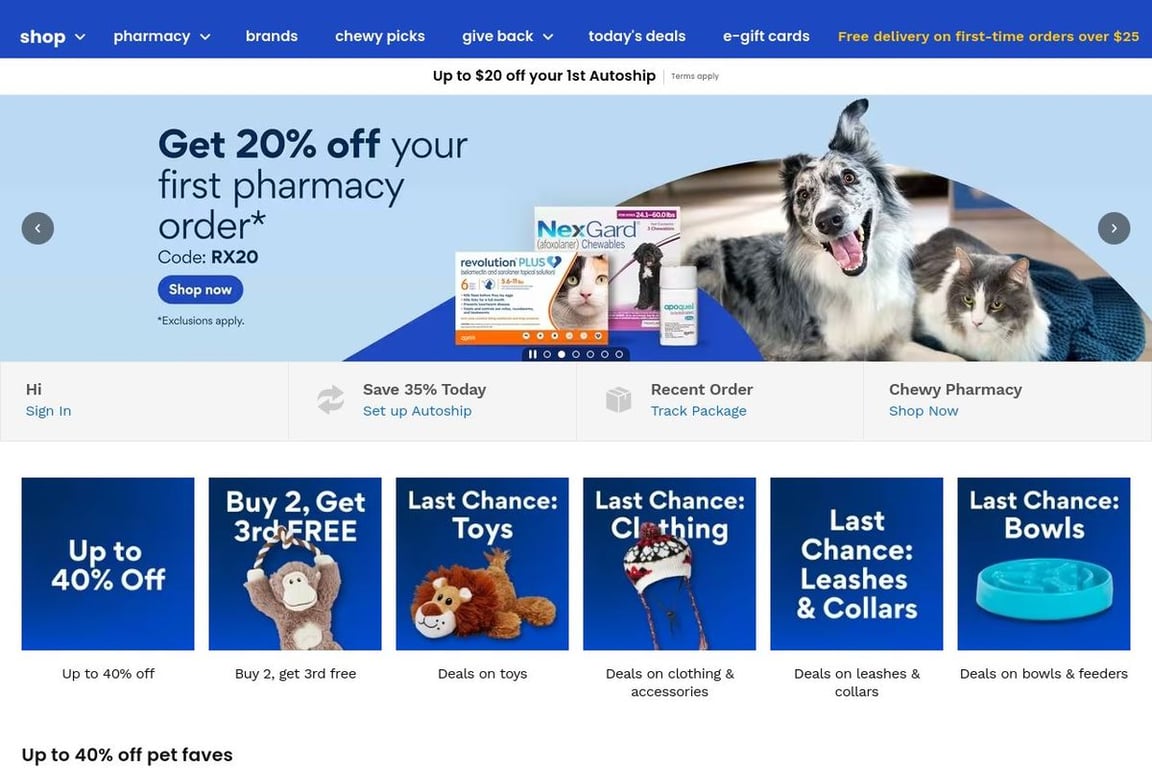 Chewy's pet outlet website