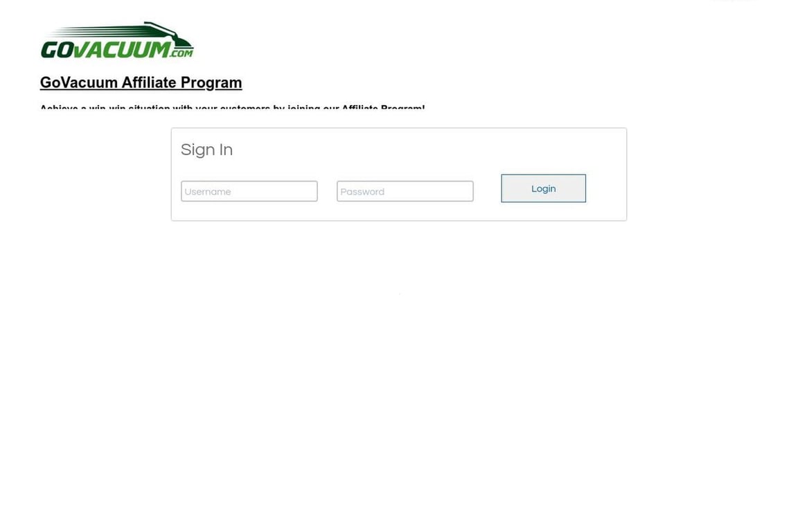 GoVacuum affiliate program signup page