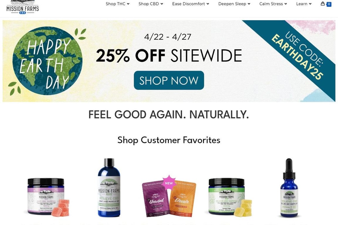 Mission Farms CBD homepage