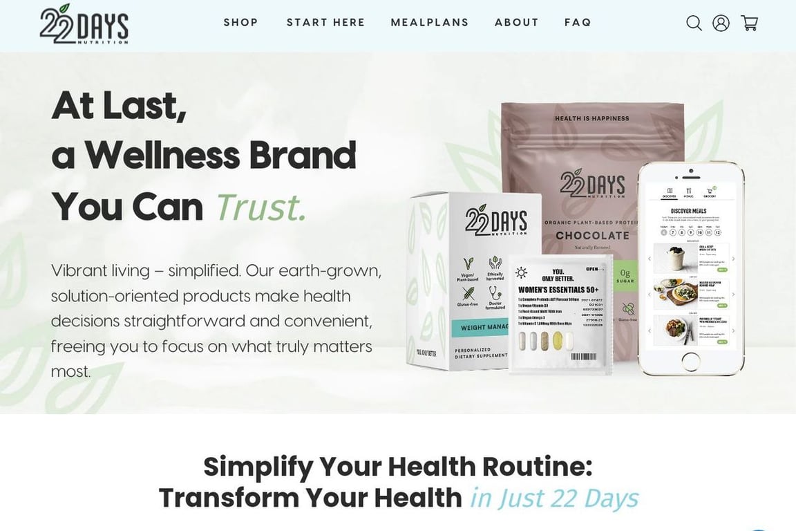 22 Days Nutrition homepage
