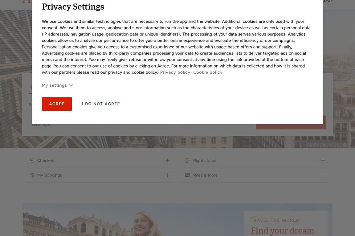 Austrian Airlines homepage