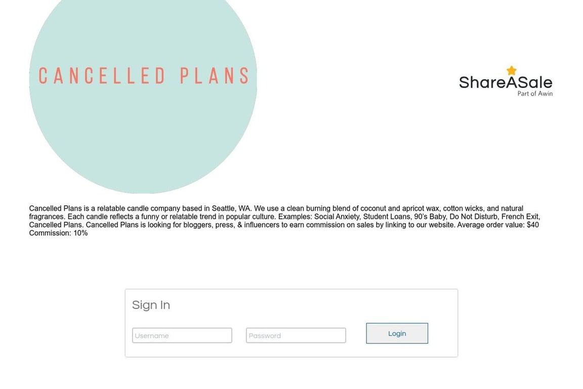 Cancelled Plans affiliate program signup page