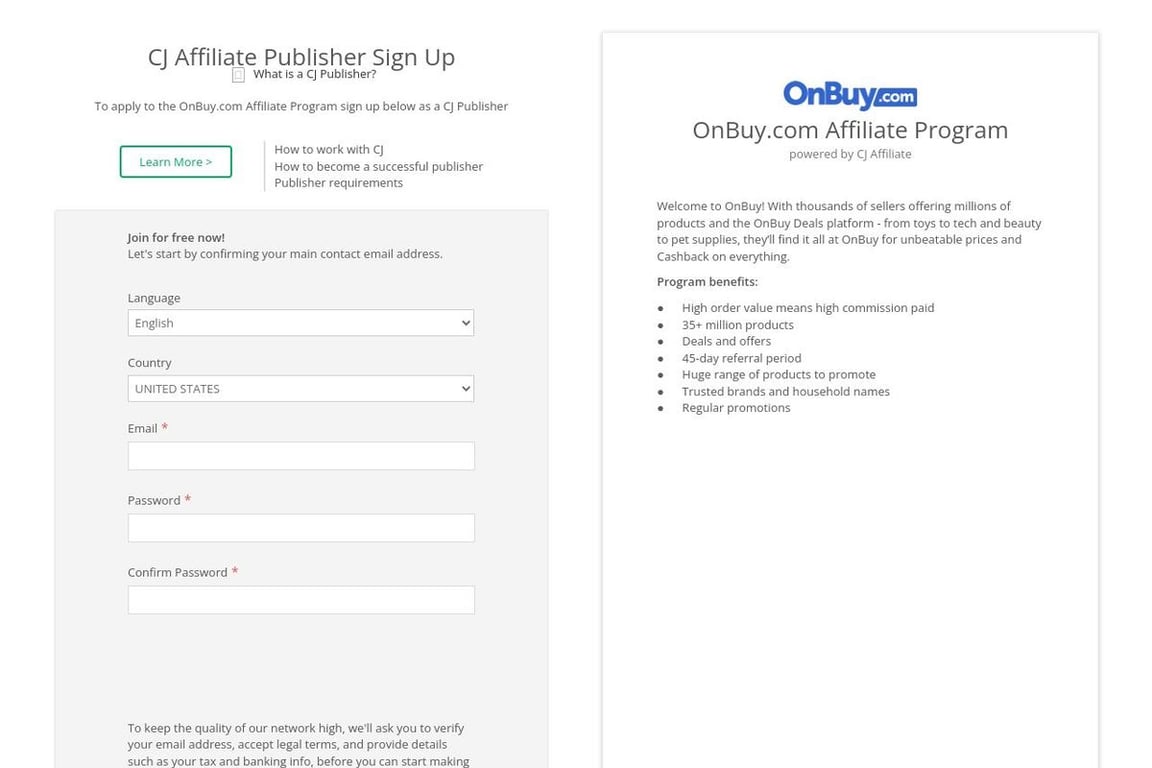OnBuy.com affiliate program signup page