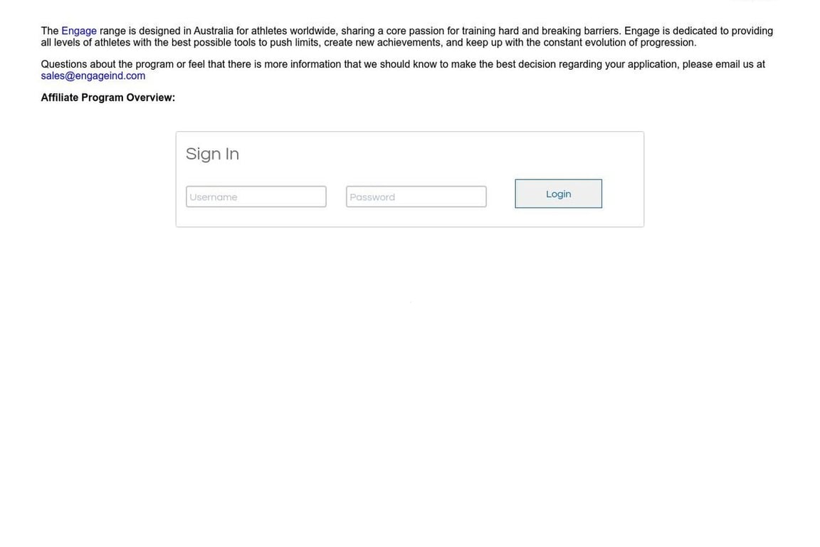 Engage Industries affiliate program signup page