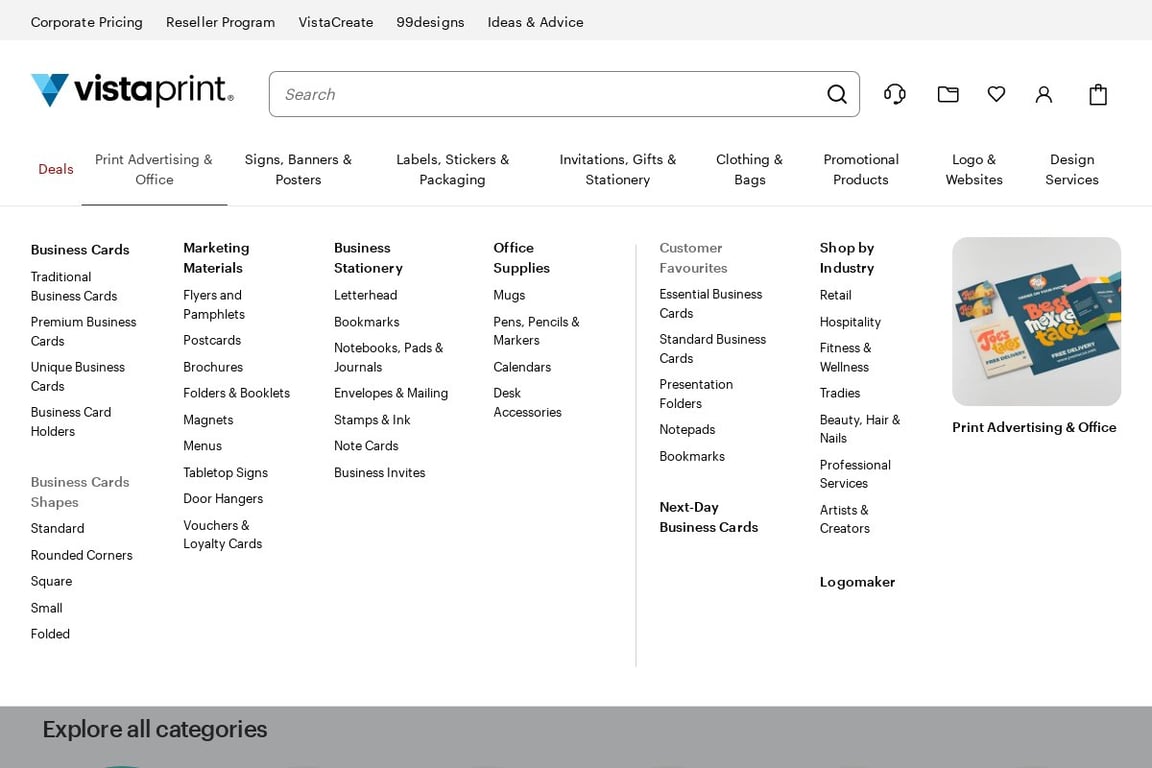 Vistaprint APAC homepage