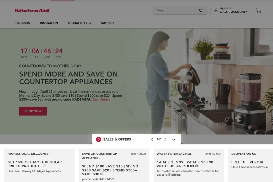 ShopKitchenAid.com homepage