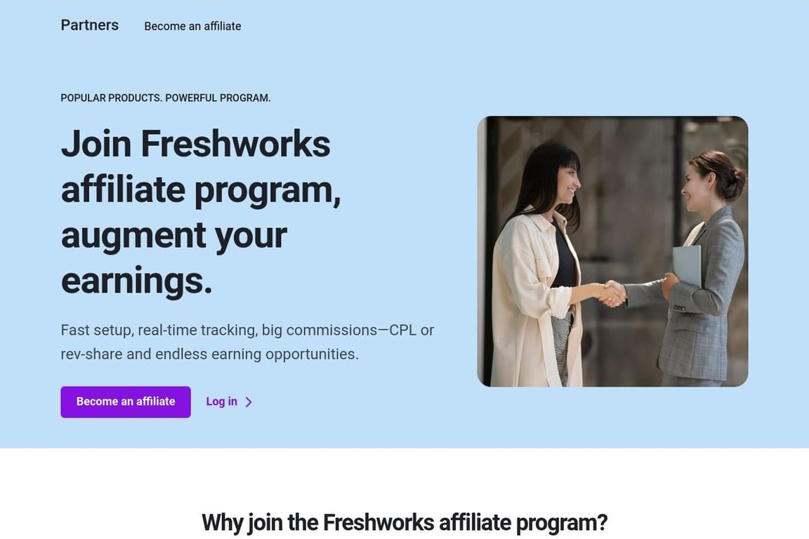 Freshworks affiliate program signup page