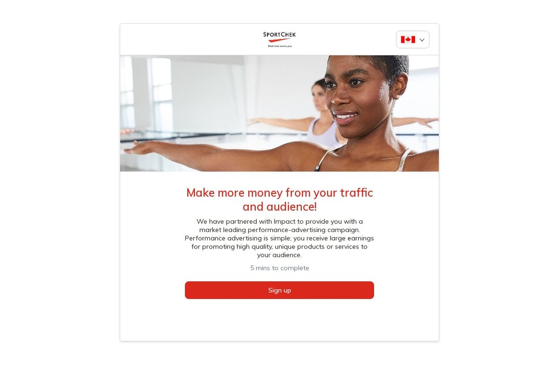 SportChek affiliate program signup page