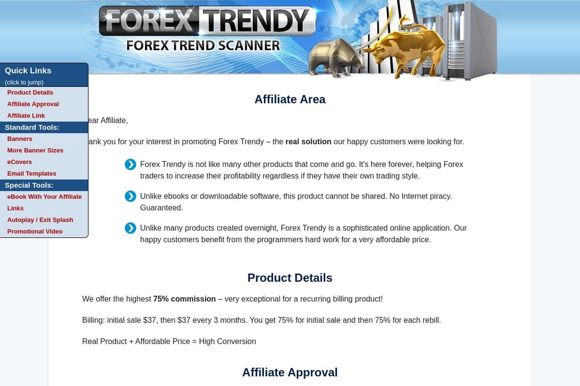 Forex Trendy affiliate program signup page