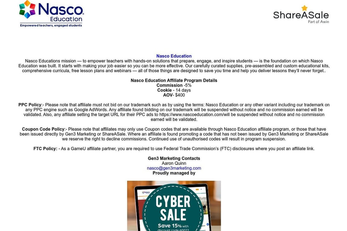 Nasco affiliate program signup page