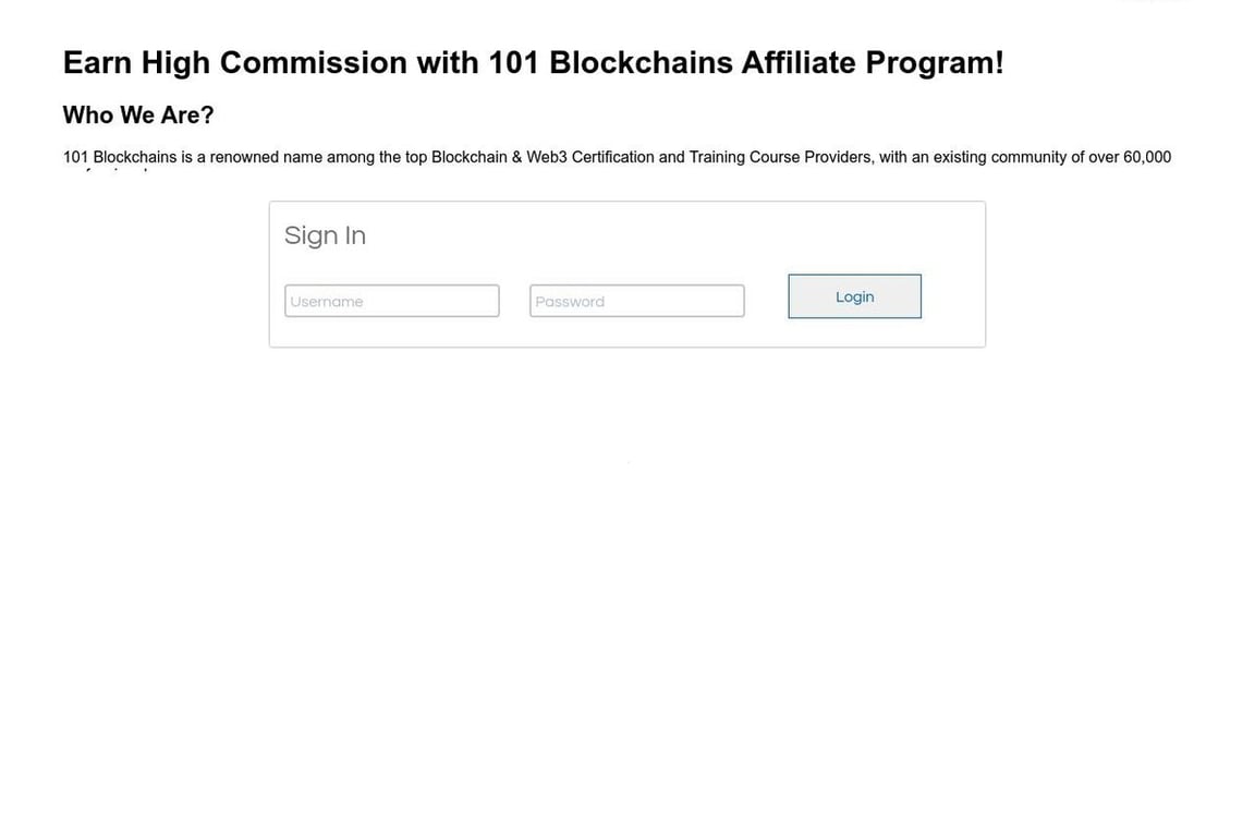 101 Blockchains affiliate program signup page