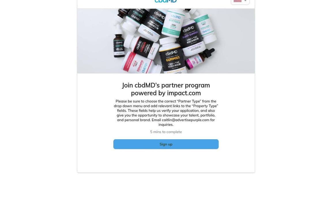 CbdMD Preferred affiliate program signup page