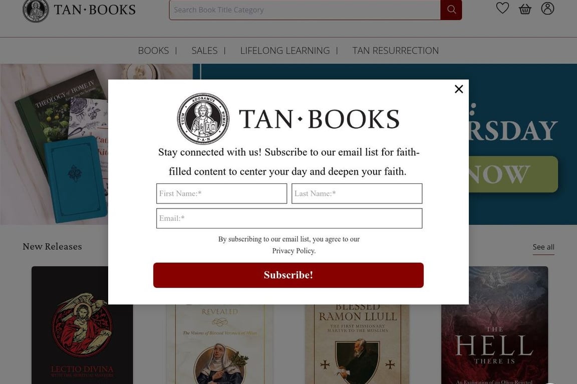 TAN Books homepage