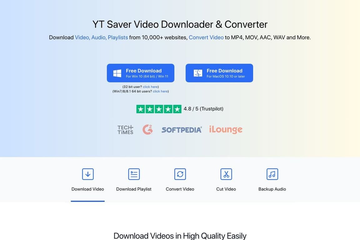 YT Saver homepage