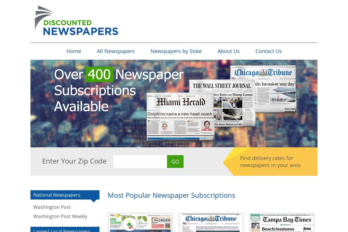 Newspaper Subscriptions homepage