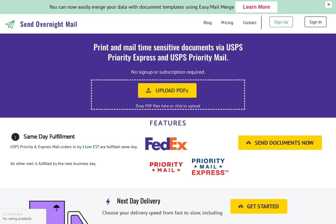 Send Overnight Mail homepage