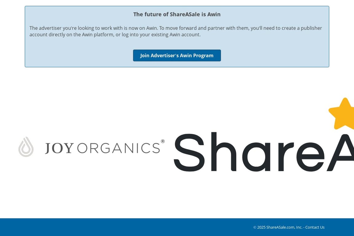 Joy Organics affiliate program signup page