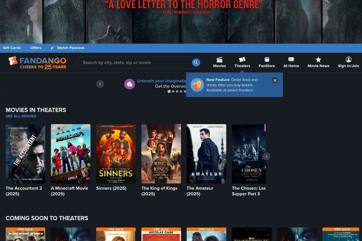 Fandango homepage