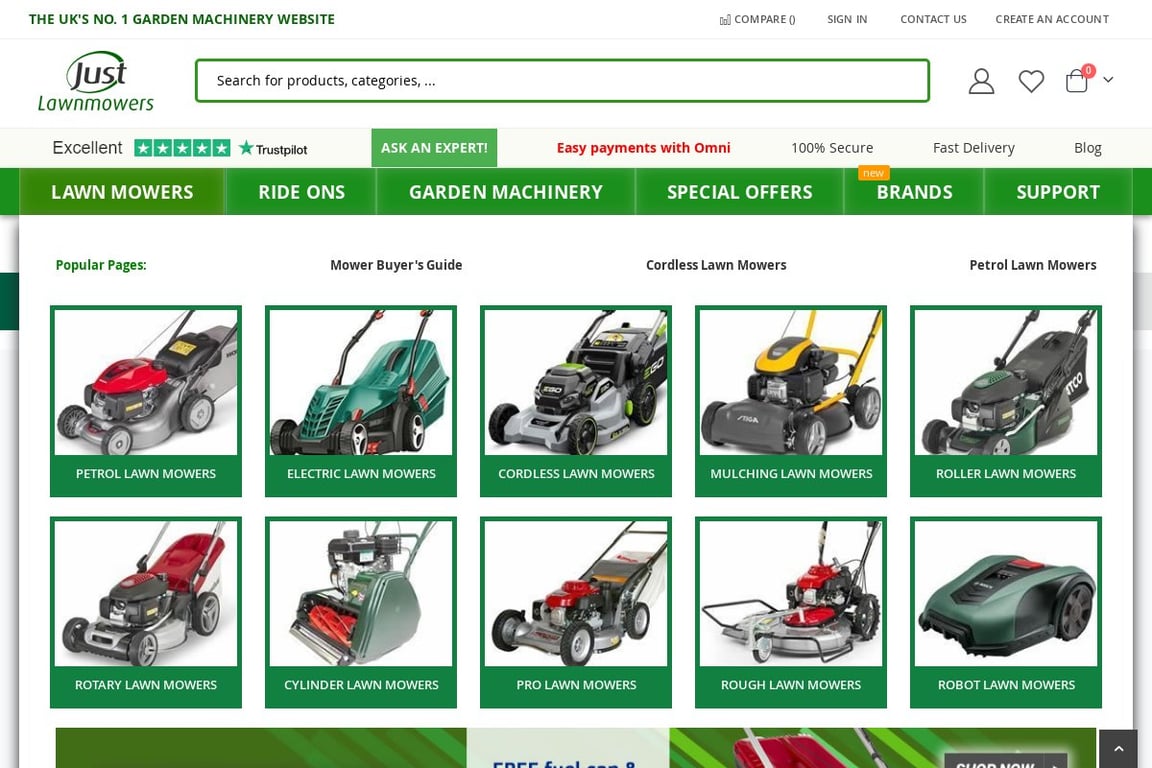 Just Lawnmowers homepage