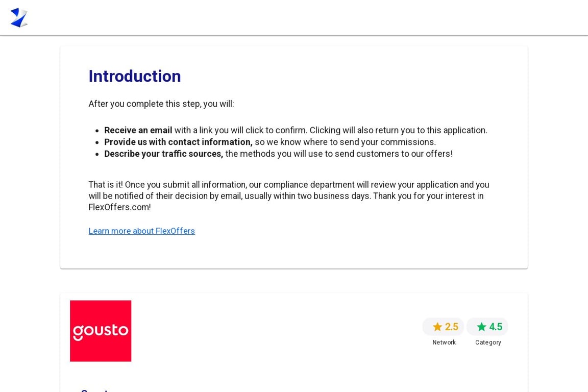 Gousto affiliate program signup page