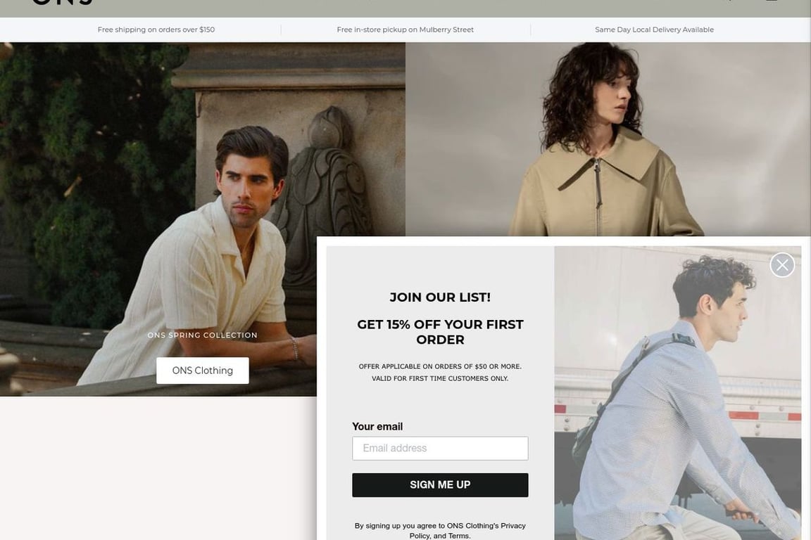 O.N.S Clothing homepage