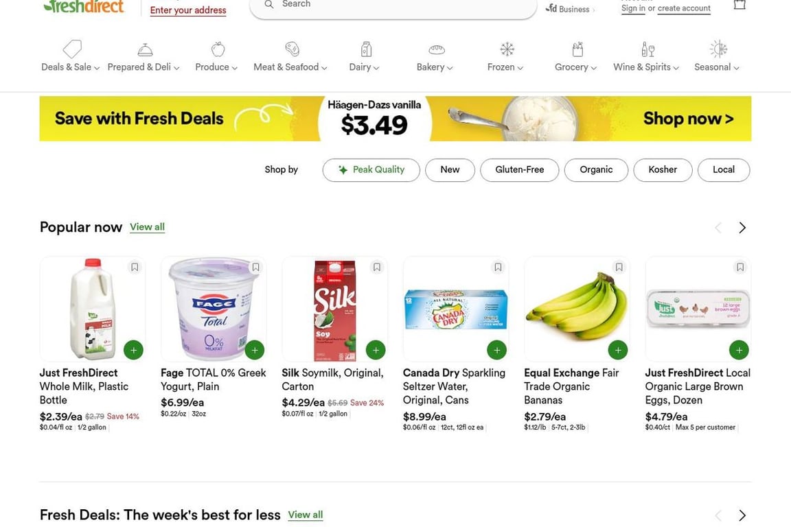 FreshDirect homepage